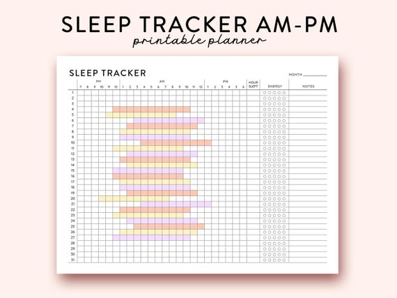 Sleep Tracker Printable, Monthly Sleep Tracker Planner Printable PDF, Sleep log AM PM Sleep Tracker Digital Landscape Planner Habit Tracker