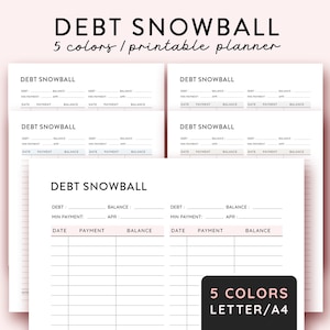 Debt Snowball Printable, Financial planner, Debt Payment Tracker, Debt Repayment Plan, Debt Payoff Log, Debt Overview, Budget Planner