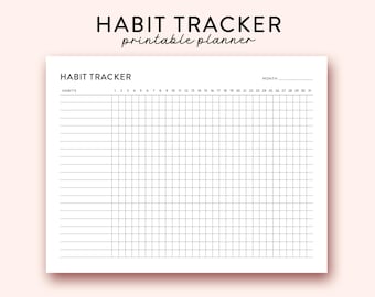 Monthly Habit Tracker Printable Landscape, 30 days Habit tracker, Routine Tracker, Monthly Habit Chart template, 30Days Habit Challenge