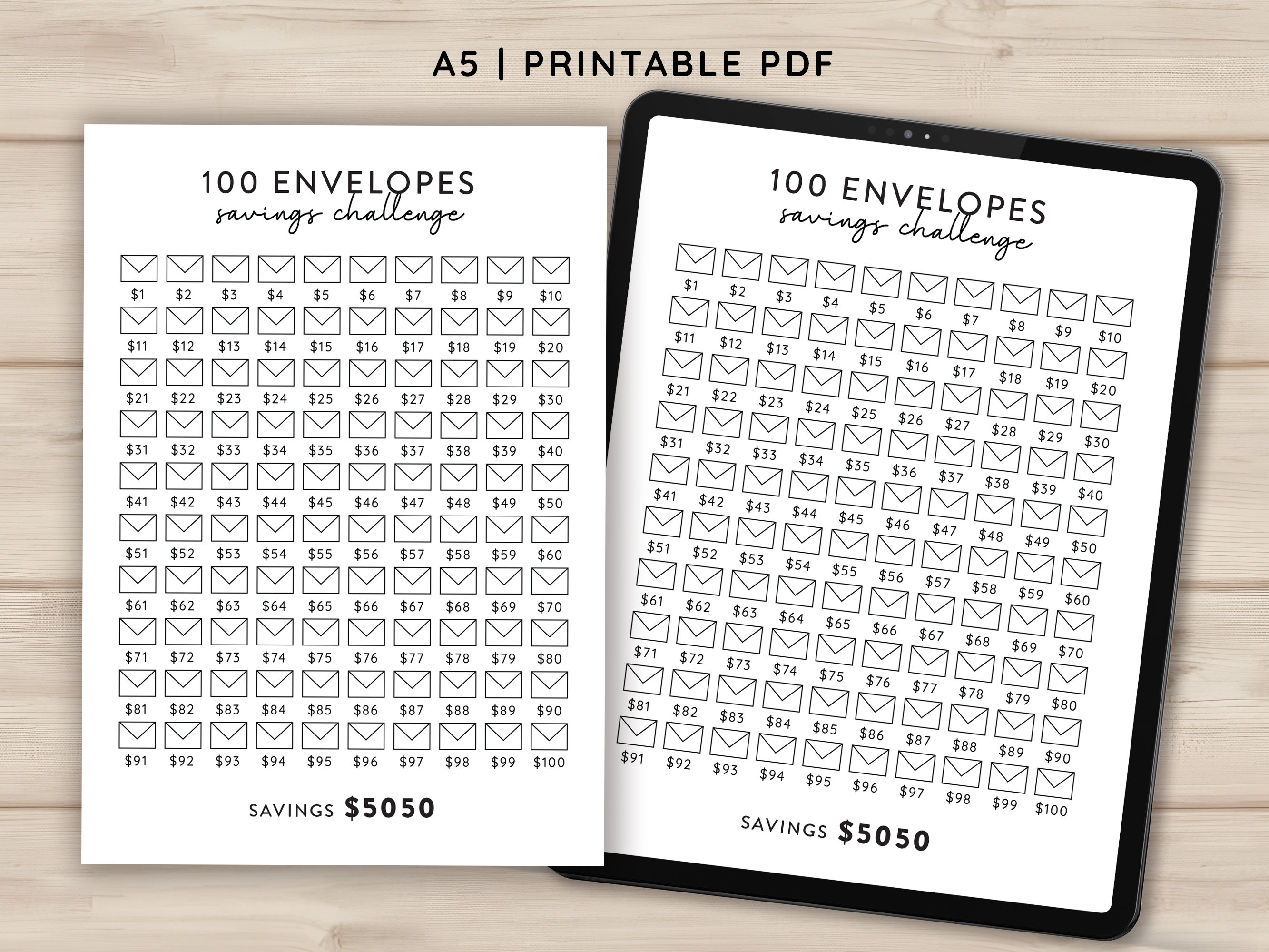 100 Envelope Challenge Printable, 100 Envelope Savings Challenge