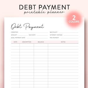 Debt Payment Tracker Printable, Financial planner Printable, Debt Payoff Log, Budget Planner, Debt Snowball Plan, Debt Payoff Planner
