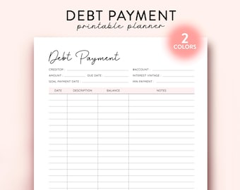 Schuldbetalingstracker afdrukbaar, financiële planner afdrukbaar, logboek schuldaflossing, budgetplanner, schuldsneeuwbalplan, planner schuldaflossing