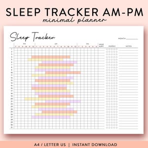 Sleep Tracker Printable, Monthly Sleep Tracker Planner Printable PDF, Sleep log AM PM Sleep Tracker Digital Landscape Planner Habit Tracker