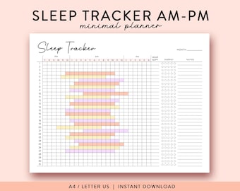 Sleep Tracker Printable, Monthly Sleep Tracker Planner Printable PDF, Sleep log AM PM Sleep Tracker Digital Landscape Planner Habit Tracker