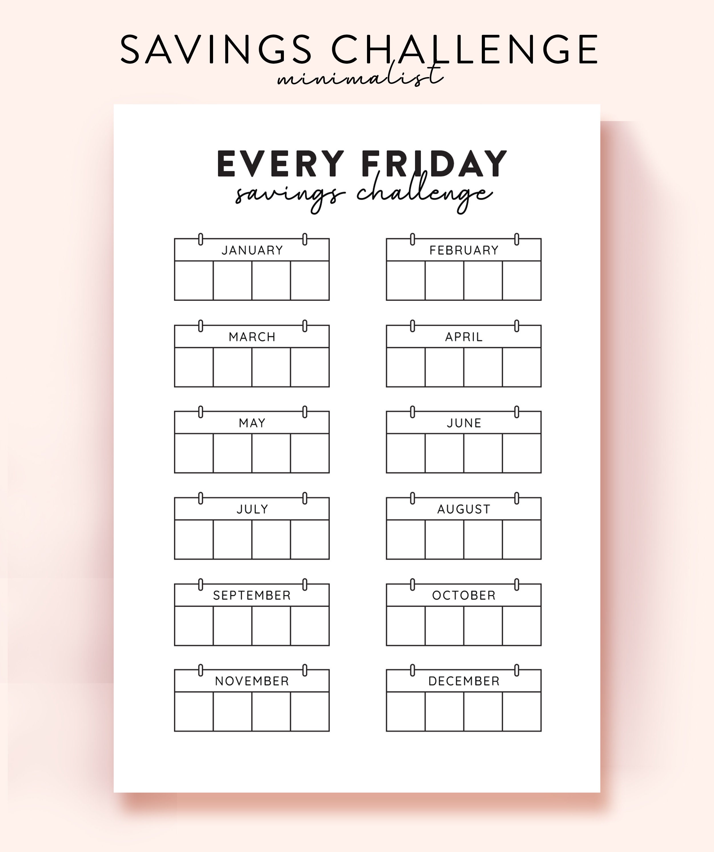 2024 Friday Savings Challenge Printable, Blank Every Friday Savings