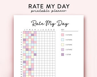 Rate My Day Printable, Rate My Day Journal, Year In Pixels Printable, Rating Tracker, Monthly Mood Tracker, Daily Tracker, A Year in Dots