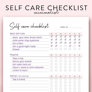 Self Care Checklist Printable Selfcare Checklist Printable Selfcare ...