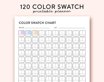 May include: Printable color swatch chart with 120 squares for recording paint colors. The chart has spaces for the brand and set names.