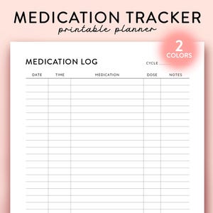 Medication Tracker Printable, Medication Log, Medication Chart, Medication, List printable med log, MED list, Health Planner, Med tracker