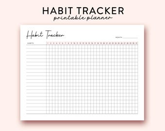 Monthly Habit Tracker Printable Landscape, 30 days Habit tracker, Routine Tracker, Monthly Habit Chart template, 30Days Habit Challenge
