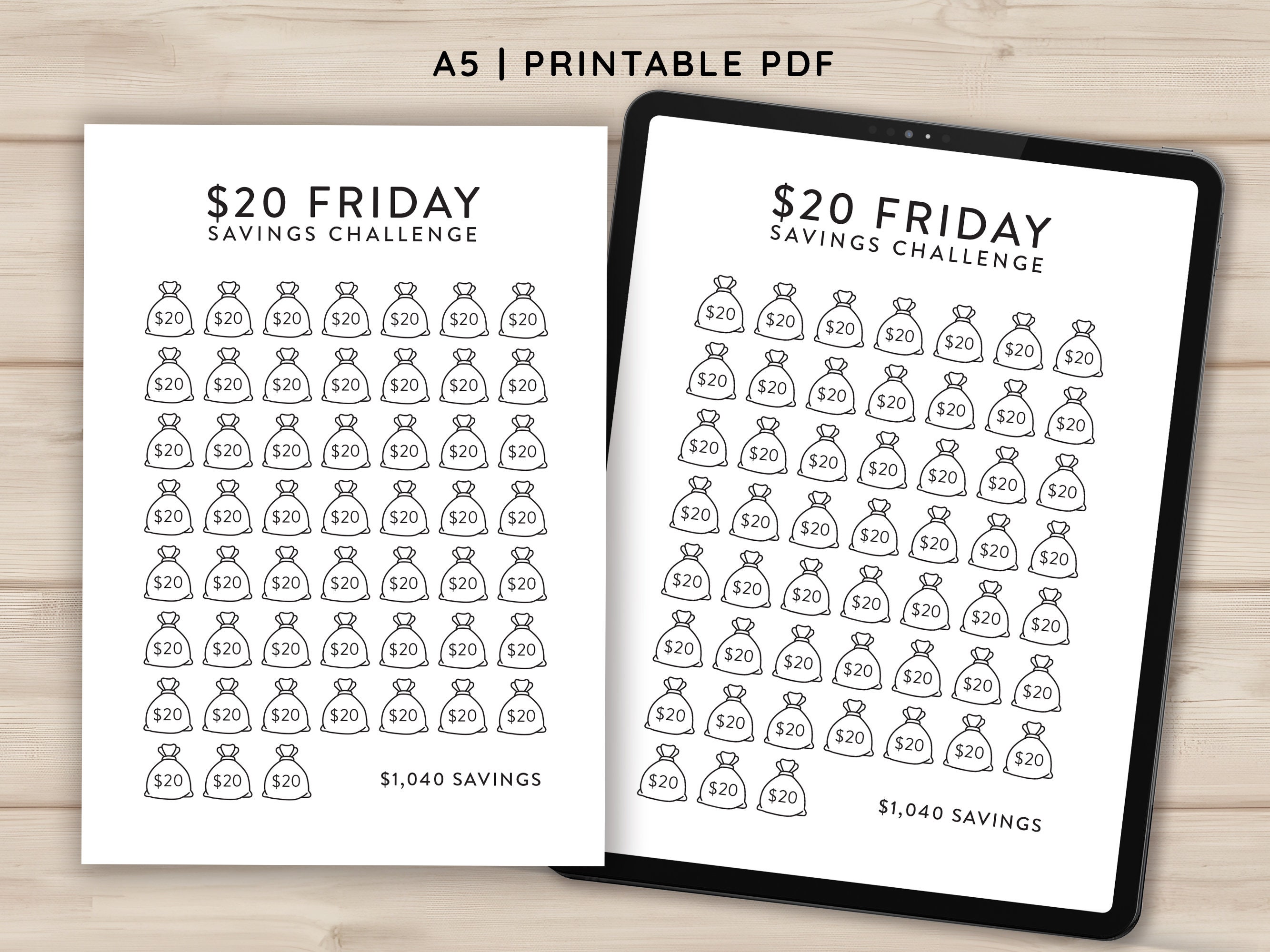 20 Dollar Friday Savings Challenge Printable, Save 1000 Challenge ...
