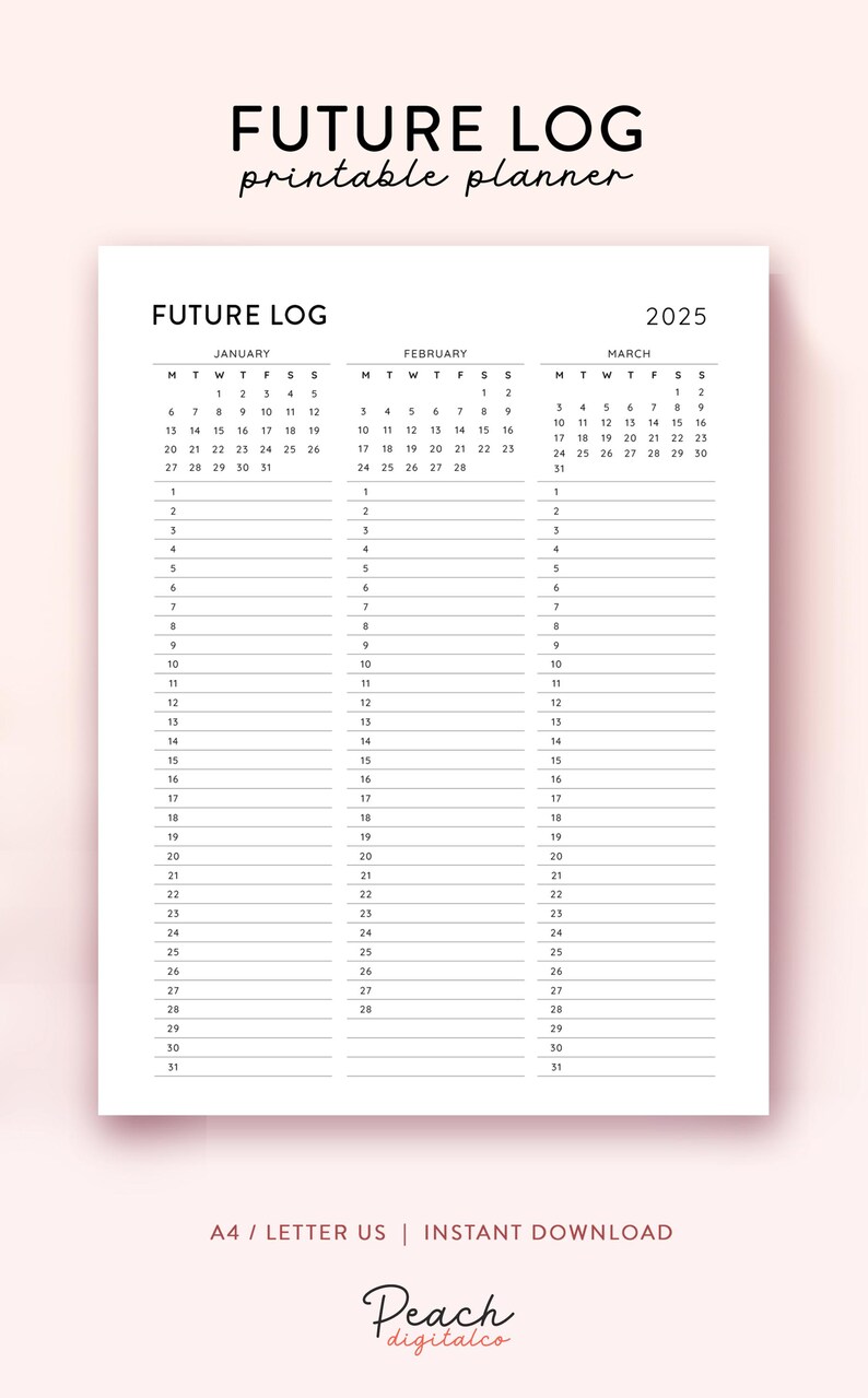 2025 Log 2025 Future Log Printable, Monthly Overview, Yearly Planner, Year at a ...