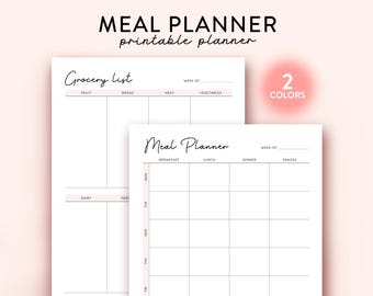 Wöchentlicher Mahlzeitenplaner mit Lebensmittelliste zum Ausdrucken, Menüplaner für die Woche, Mahlzeitentracker, Food Journal, Menüplan und Prep, Menüplan