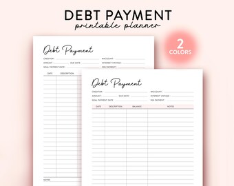Schuldbetalingstracker afdrukbaar, financiële planner afdrukbaar, logboek schuldaflossing, budgetplanner, schuldsneeuwbalplan, planner schuldaflossing