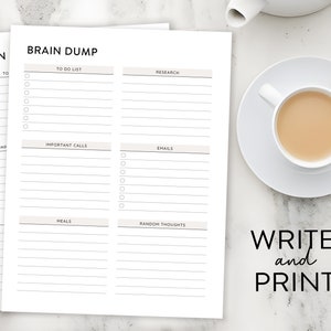 Brain Dump Printable, Thought Organizer, ADHD brain dump, Thought tracker Organization planner, Analysis Paralysis planner Thought journal