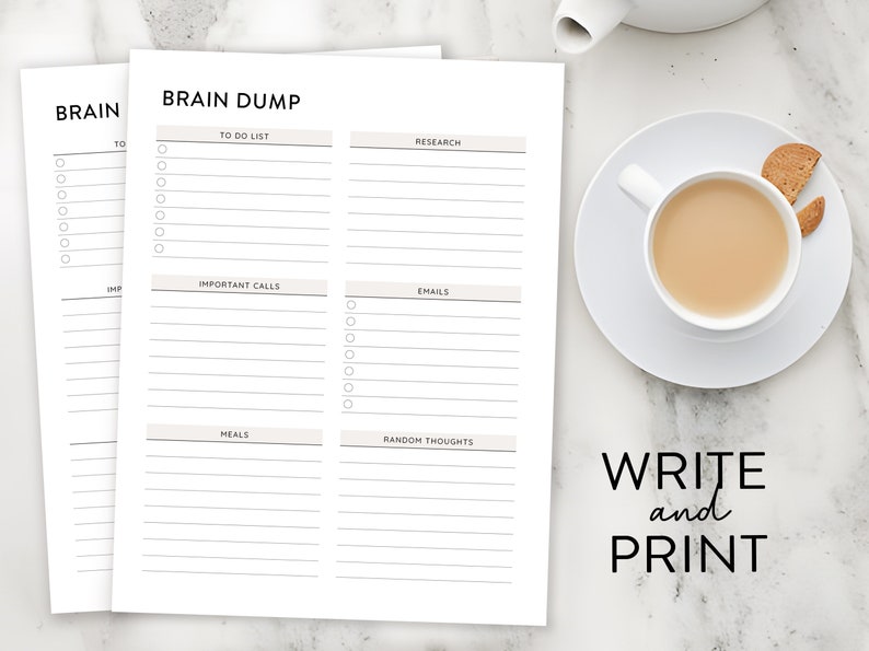 Brain Dump Printable, Thought Organizer, ADHD brain dump, Thought tracker Organization planner, Analysis Paralysis planner Thought journal
