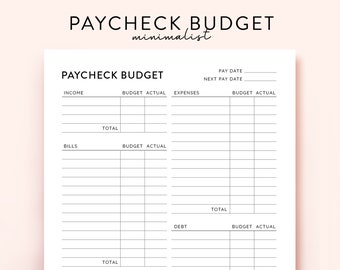 Paycheck Budget Overview Template Printable Paycheck Budget Printable Budget Binder Budget Planner Budget Template