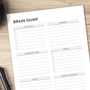 Brain Dump Printable, Thought Organizer, ADHD brain dump, Thought tracker Organization planner, Analysis Paralysis planner Thought journal