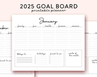2025 Goals Board Printable, 2025 Goal Setting, Vision Board Kit, Visual Goal Setting, Monthly Goal Template, 2025 Goal Planner