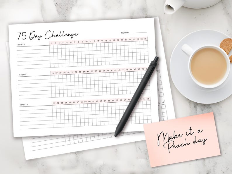 75 Day Challenge Printable, Daily 75 Day Challenge journal, 75 Soft Challenge Tracker, Health and Fitness Goals, Habit Tracker, Diet Tracker
