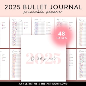 2025 Bullet Journal printable, Yearly trackers bundle printable, Bujo template, Year at a glance, Premade Bujo Journal Pages, Mood tracker