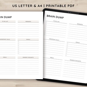 Brain Dump Printable, Thought Organizer, ADHD brain dump, Thought tracker Organization planner, Analysis Paralysis planner Thought journal