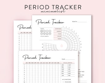 Minimal Period Tracker digital women Period Planner, Menstrual Cycle tracker for Symptom Tracker and Mood Tracker printable