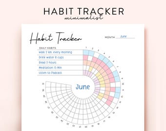 Circle Habit Tracker Printable, 30 days Habit tracker, Routine Tracker, Monthly Habit Chart template, 30Days Habit Challenge, Wheel of Life