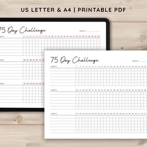 75 Day Challenge Printable Landscape, Daily 75 Day Challenge journal, 75 Soft Challenge Tracker, Health and Fitness Goals, Habit Tracker
