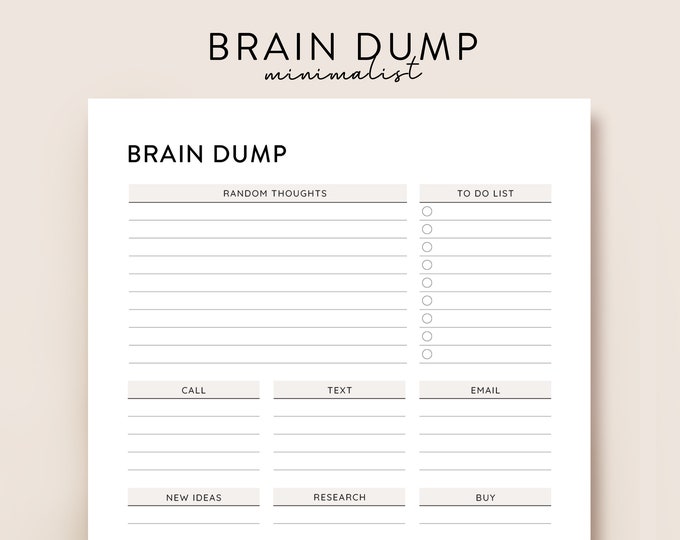 Brain Dump - to Do List Notepad - Brain Dump Planner - Idea Organizer ...