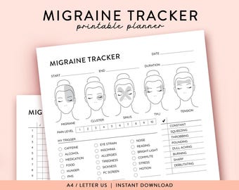 Migraine Tracker Printable, Headache template, Migraine Track Headache Symptom Tracker, Migraine journal, Headache Log, Headache tracker