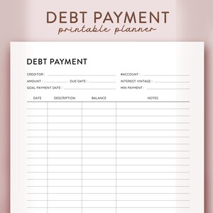 Debt Payment Tracker Printable, Financial planner Printable, Debt Payoff Log, Budget Planner, Debt Snowball Plan, Debt Payoff Planner