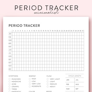 Minimal Period Tracker printable, digital women Period Planner, Cycle tracker for Symptom Tracker, Period Planner, Period Journal
