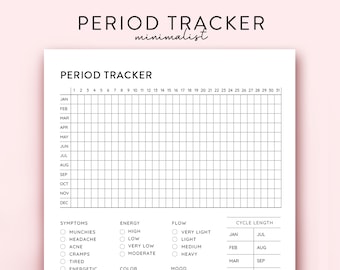 Minimal Period Tracker printable, digital women Period Planner, Cycle tracker for Symptom Tracker, Period Planner, Period Journal