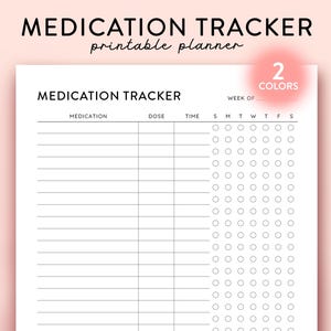 Medication Tracker Printable, Medication Log, Medication Chart, Medication, List printable med log, MED list, Health Planner, Med tracker