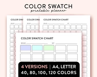 May include: Printable color swatch chart planner with four versions for 40, 80, 100, and 120 colors. The chart includes sections for brand and set names, and space for color swatches.