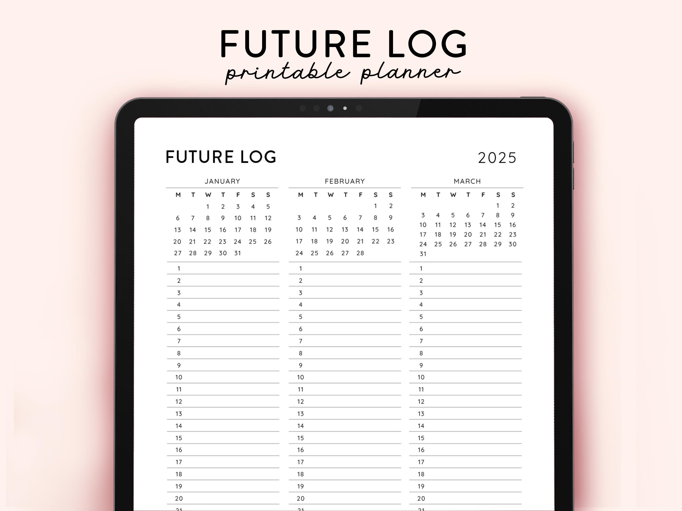 2025 Future Log Printable, Monthly Overview, Yearly Planner, Year at a ...