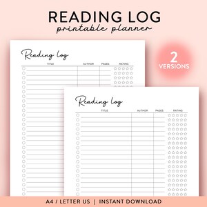 Reading Log Printable, Reading Tracker Printable, Reading Tracker Printable Book tracker printable Book Reading List, TBR Tracker