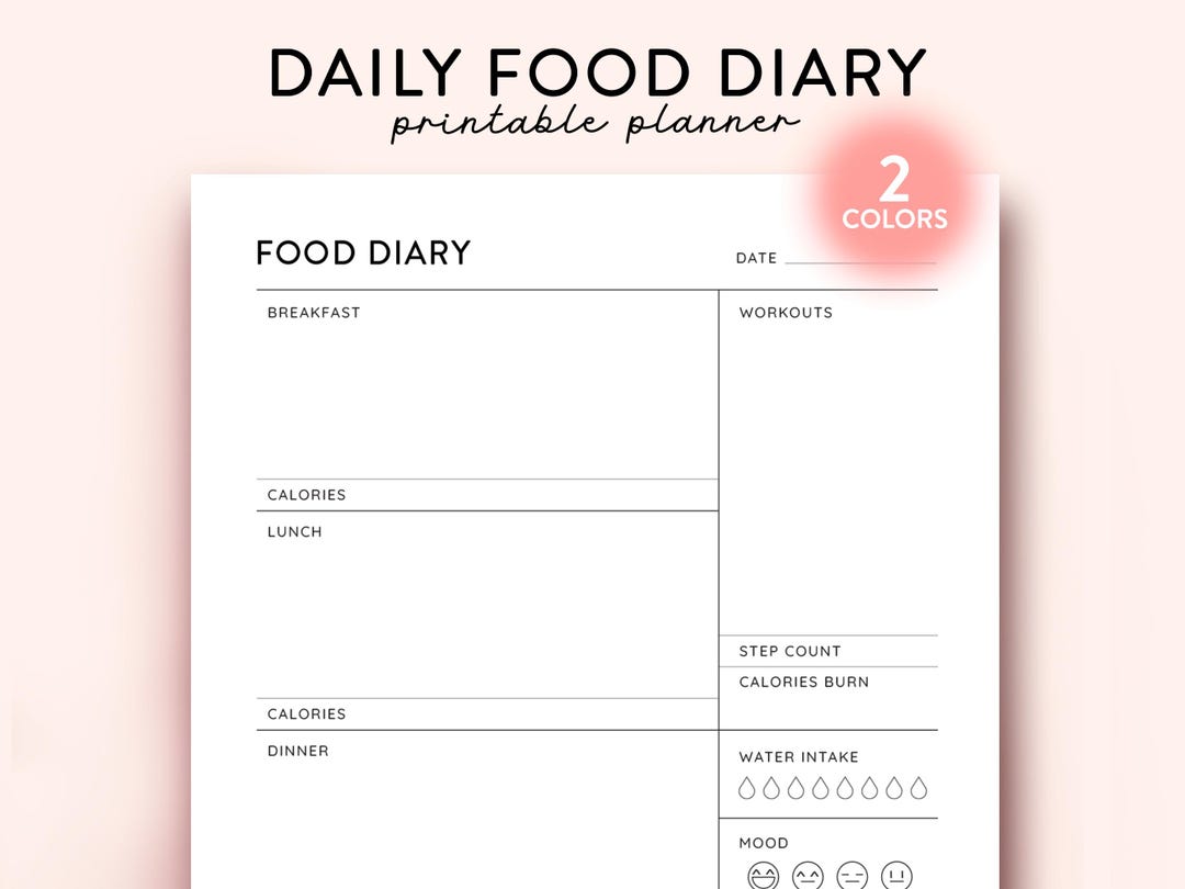 Daily Food Diary Printable, Daily Food Journal, Meal Planner, Daily ...