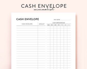 Cash Envelope Breakdown, Cash Breakdown Sheet, Budget Breakdown
