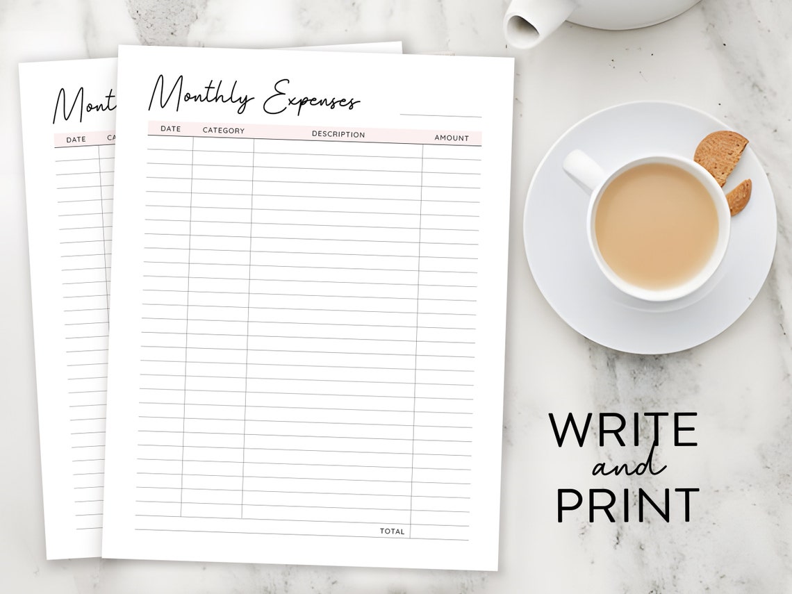 Monthly Expense Log Printable Expenses Tracker iPad Digital - Etsy