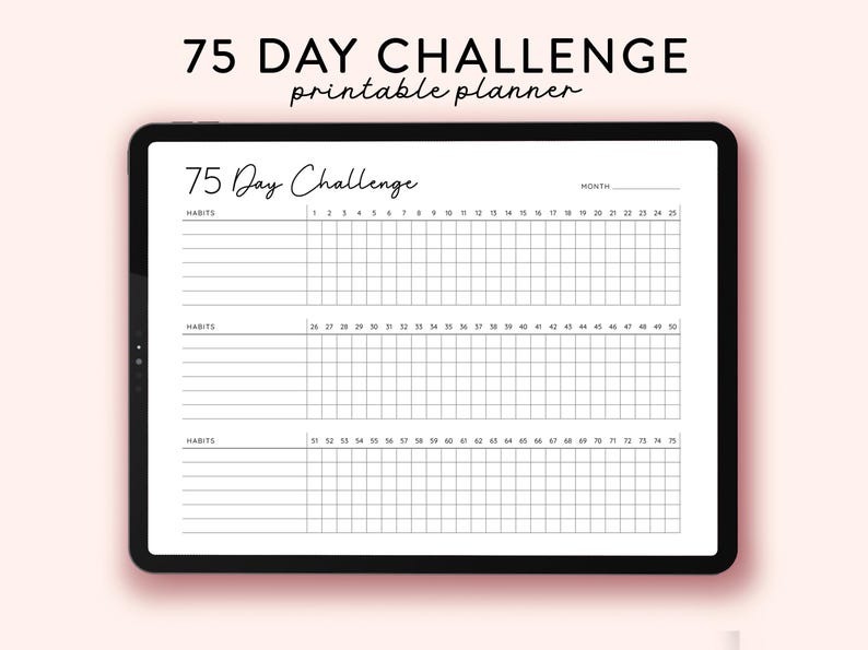 75 Day Challenge Printable, Daily 75 Day Challenge journal, 75 Soft Challenge Tracker, Health and Fitness Goals, Habit Tracker, Diet Tracker