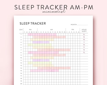Sleep Tracker Printable, Monthly Sleep Tracker Planner Printable PDF, Sleep log AM PM Sleep Tracker Digital Habit Tracker
