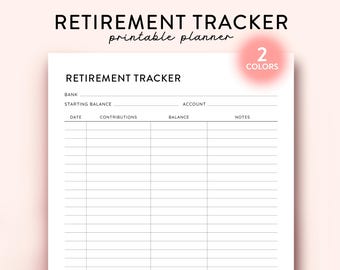 Retirement Funds Tracker Printable, Financial Planner, Savings Planner, Retirement tracker, Contribution Tracker, Financial plan printable