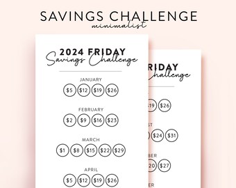 2024 Friday Savings Challenge Printable, Save 800 challenge Monthly Low Budget Savings Challenge A6, 2024 Savings Challenge Friday Challenge