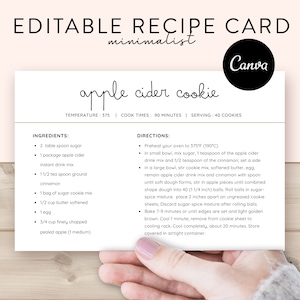 Editable Recipe Card Template Canva, Printable Recipe Card Canva Editable Recipe Card Gifts, Recipe card 4x6 template