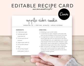 Plantilla de tarjeta de receta editable Canva, tarjeta de receta imprimible Canva Tarjeta de receta editable Regalos, Plantilla de tarjeta de receta 4x6