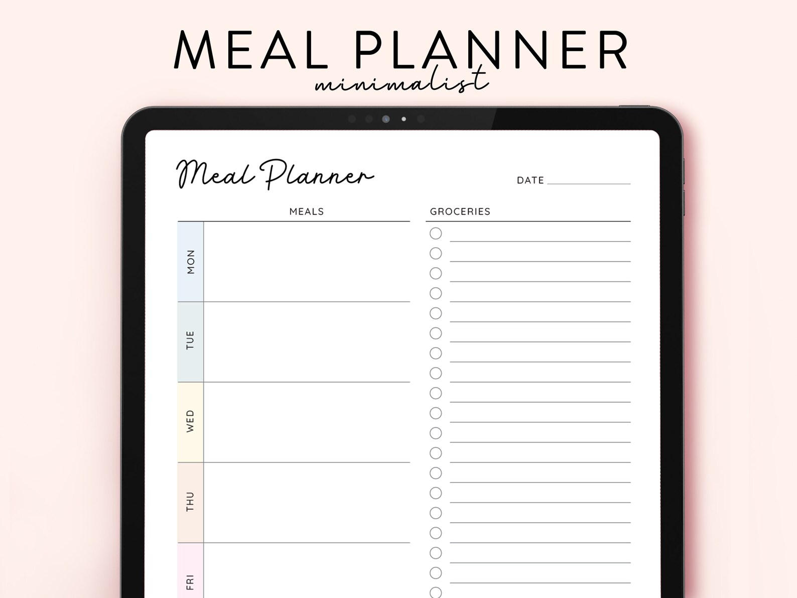Minimalist Digital Weekly Meal Planner and Grocery List Template ...