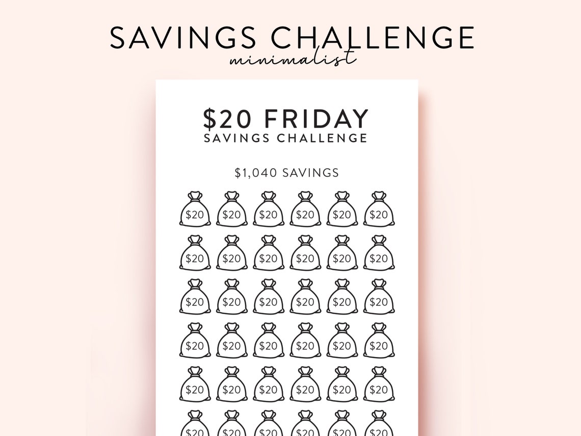 20 Dollar Friday Savings Challenge Printable, Save 1000 Challenge ...