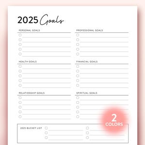2025 Goal Settings Worksheet, 2025 Goals Template, Goals Printable Planner, 2025 Bucket List, Goals Quotes, 2025 Resolutions Goal tracker